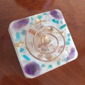 Resin amethyst quartz blue apatite gemstone copper orgonite blocking tile new